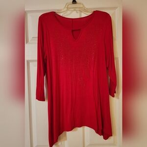 Womens Red soft knit top with red sequins on front